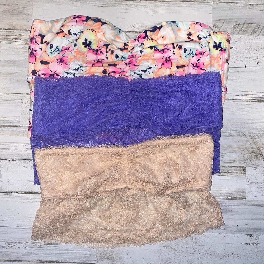 X3 Victorias Secret PINK Ruched Front Lace Bralette Bra Medium *Read* NWOT
